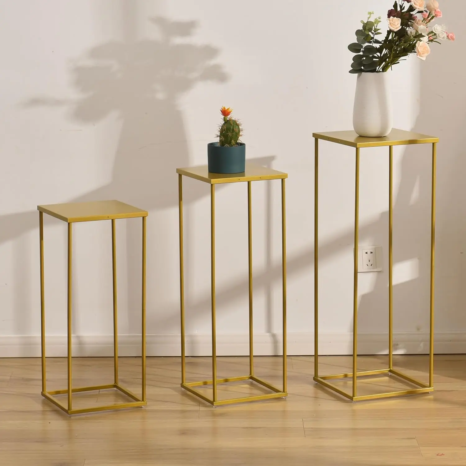 

Gold Pedestal Stand for Party 3Pcs Metal Plant Stand Tall Cake Cylinder Pedestal Stand for Wedding Flower Vase Corner Planter Po