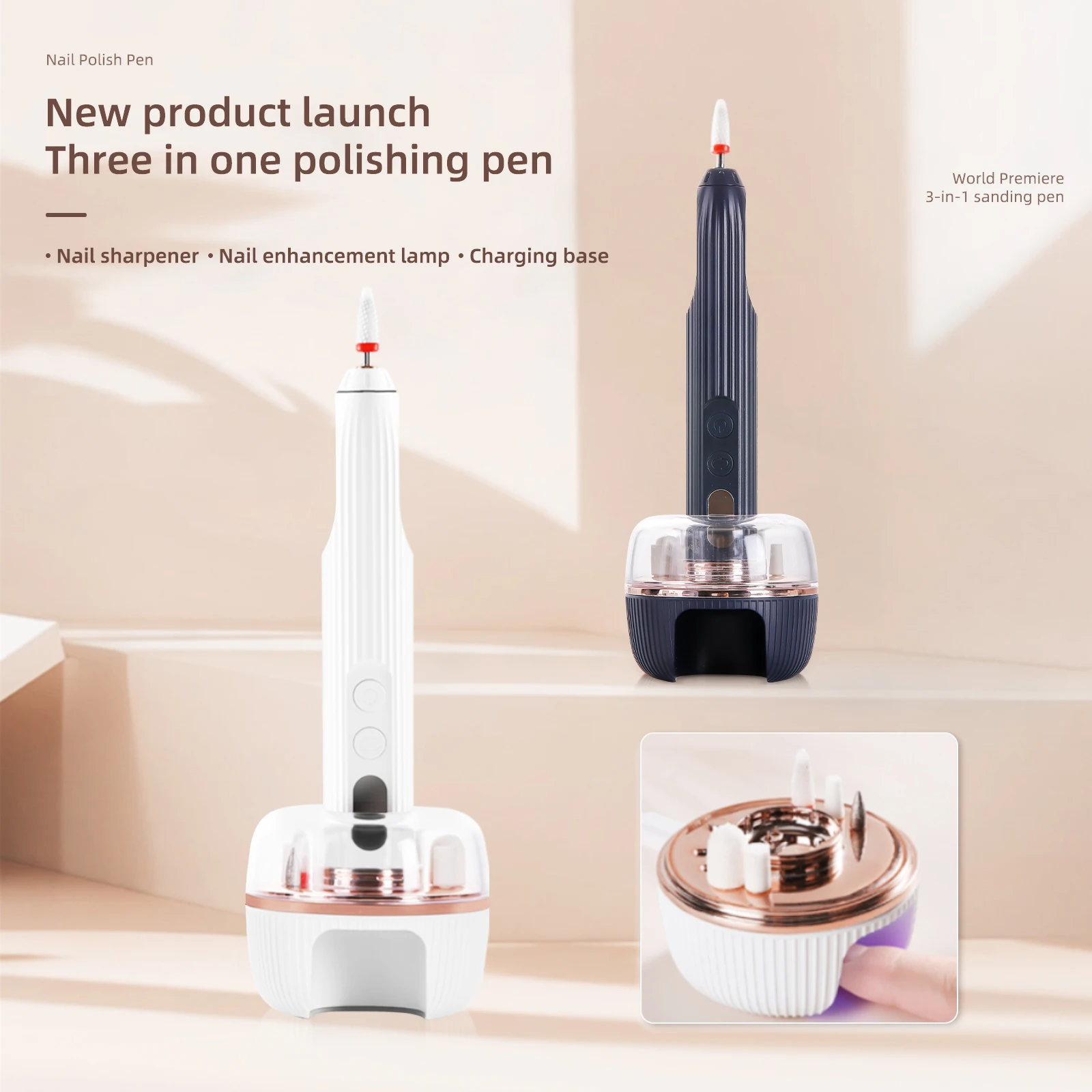 

Professional Portable Nail Drill Machine Rechargeable UV Lamp All-in-One Desktop Base 6pcs Mini Acrylic Files USB Home Plastic