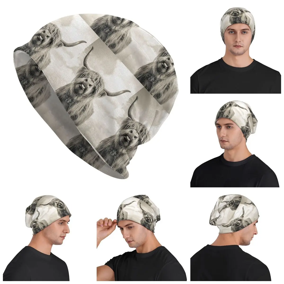 Cheeky Highland Cow Skullies Beanies Hats Warm Autumn Winter Outdoor Cap Knitted Bonnet Caps for Men Women Adult