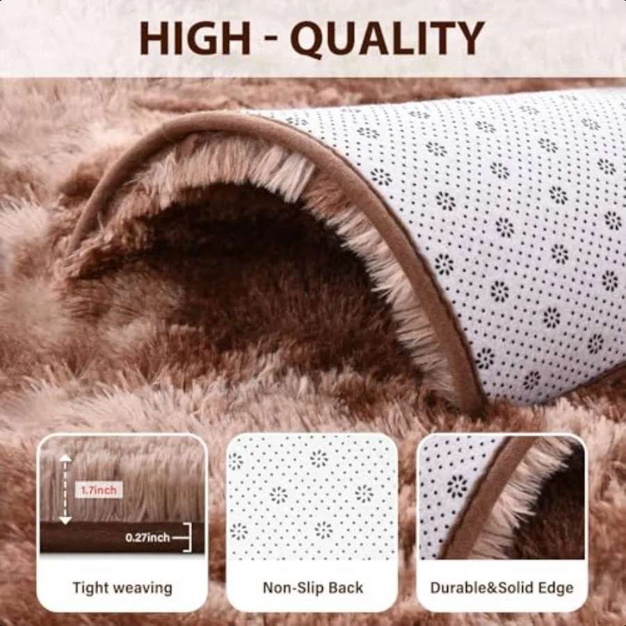 FinRec Brown Rugs for Bedroom Living Room 4x6 Feet Plush Fluffy Shag Area Rug NonSlip Fuzzy Furry Shaggy Rug for Room Dorm Room