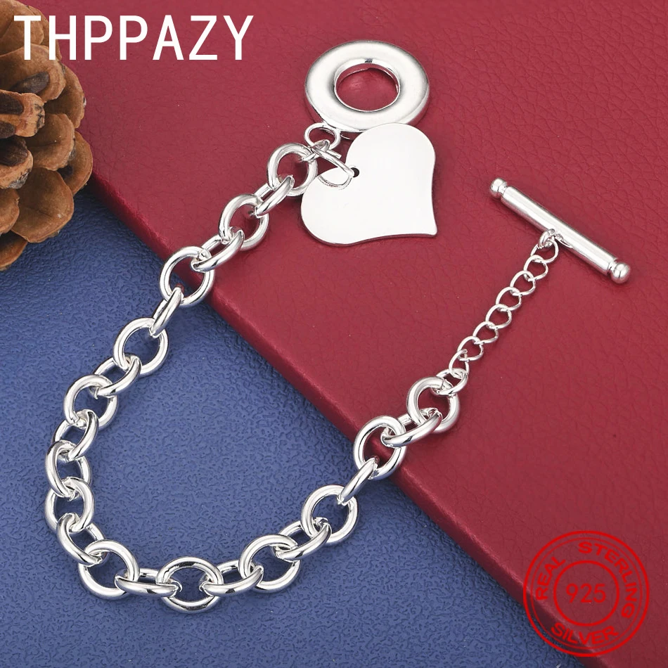 

THPPAZY 925 Sterling Silver Heart Pendant 8-Inch Bracelet For Women Engagement Wedding Birthday Party Gifts Sweet Lovely Jewelry