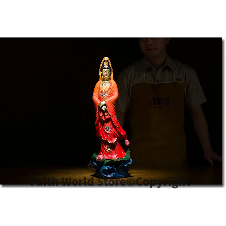 55cm large Limited Edition Home TOP Collection family Effective Blessing Handmade color brass Sculpture Guanyin Buddha statue