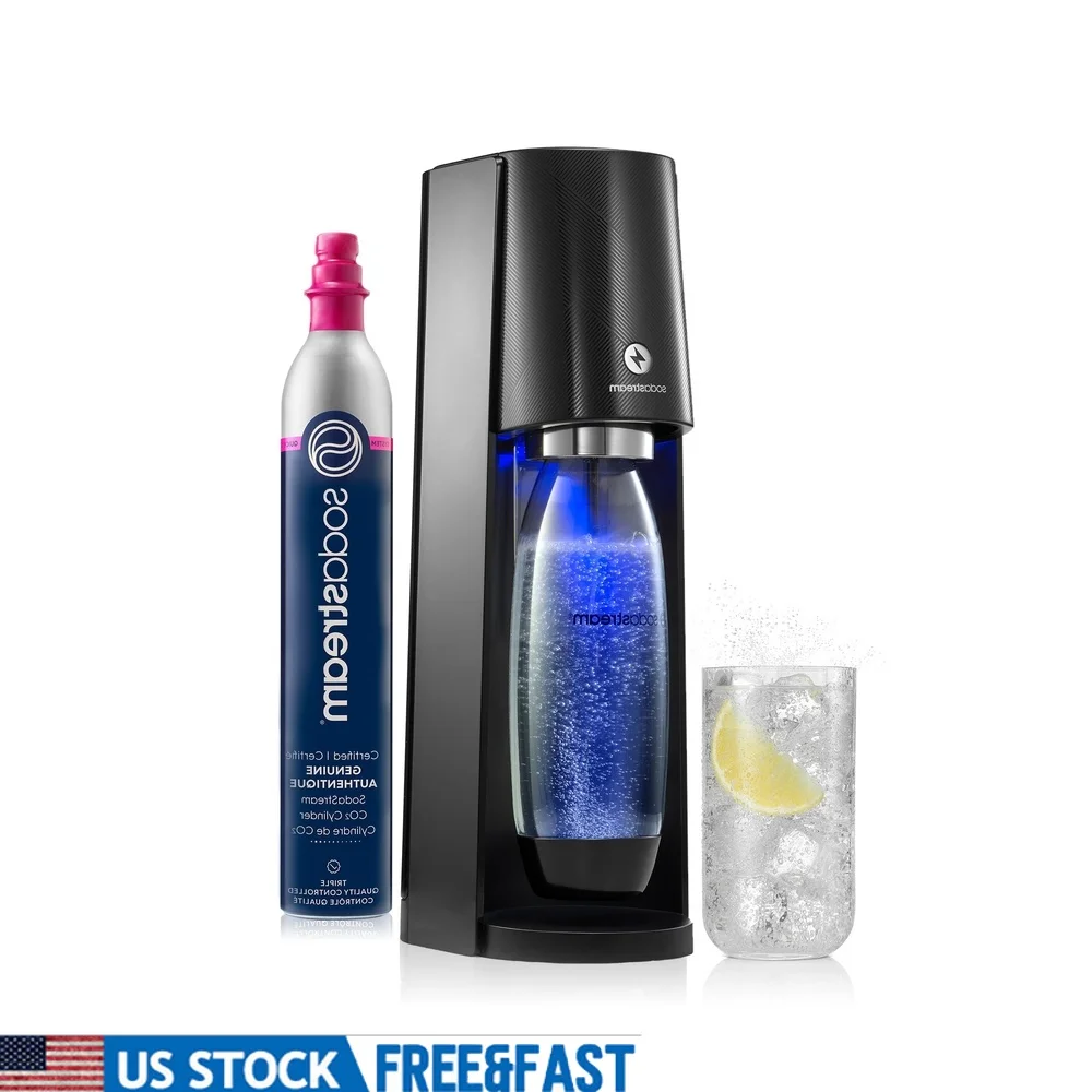 E-Terra Sparkling Water Maker Quick Connect CO2 Cylinder Carbonating Bottle Manual Fizz Home Kitchen Seltzer Maker Dishwasher