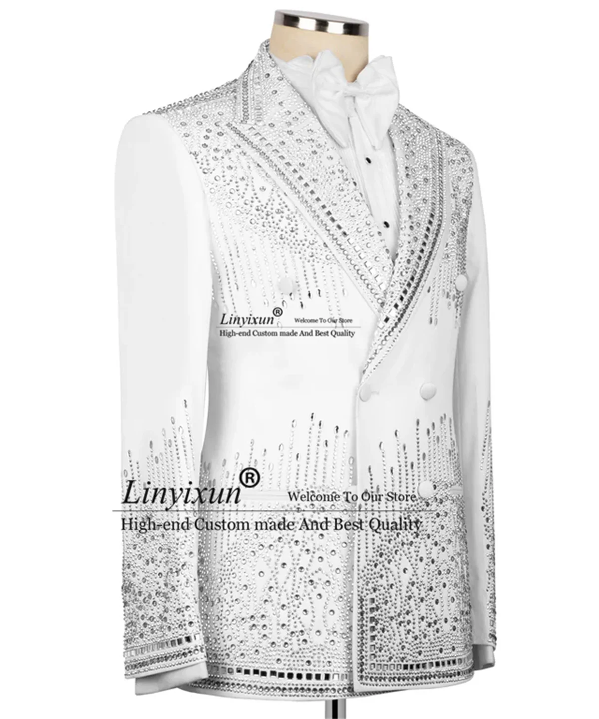 

Sparkly Diamond Beaded Men Suits 2 Pieces Sets Party Male Blazer Customized Slim Fit Costume Homme Double Breasted Groom Tuxedos
