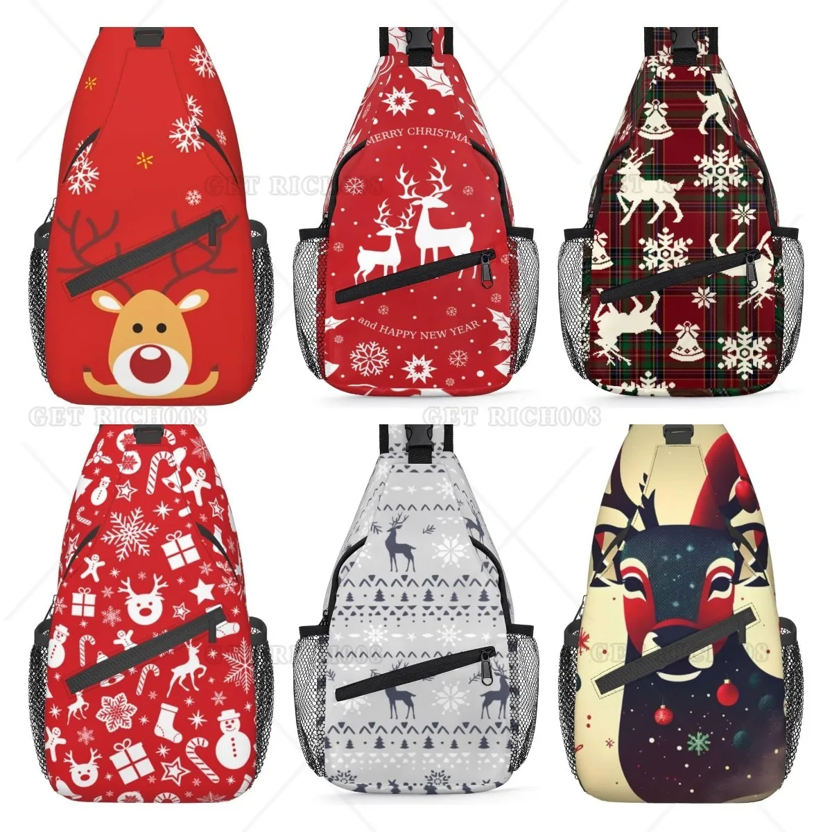 Christmas Red Deer Sling Bag Fashion Crossbody Backpack Shoulder Bag Chest Bag for Men Women Outdoor Hiking Travel