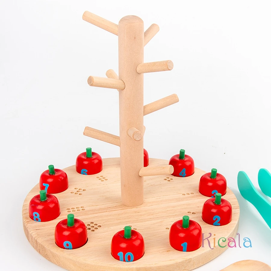 Wooden Toys Math Games Apple Toy Tree Education Math Toys Children Learn Digital Creative Apple Picking Tree Games