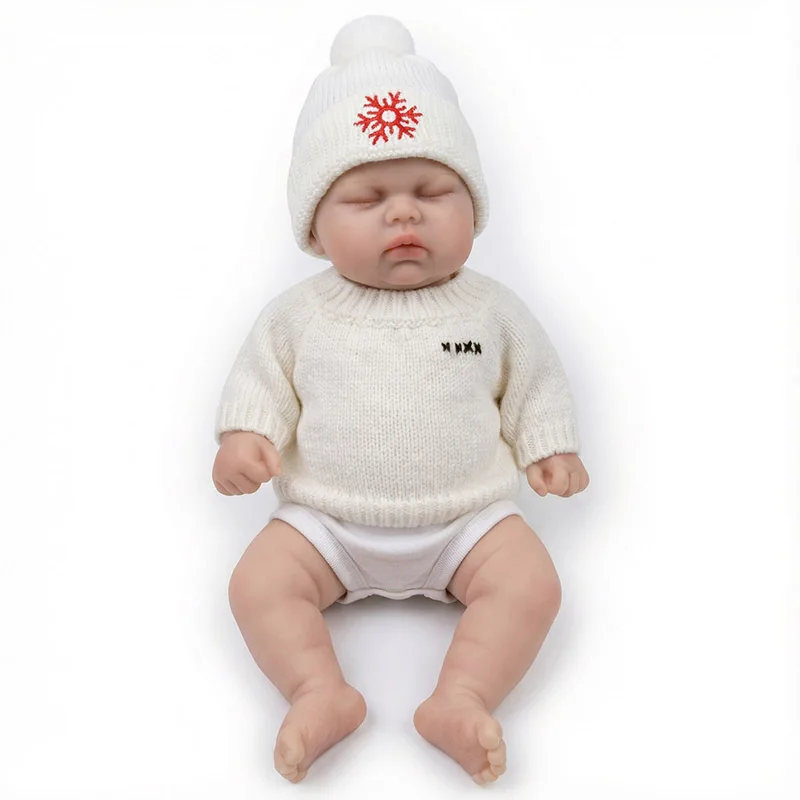 دمية فتاة نائمة من السيليكون بطول 30 سم مع رموش مزروعة