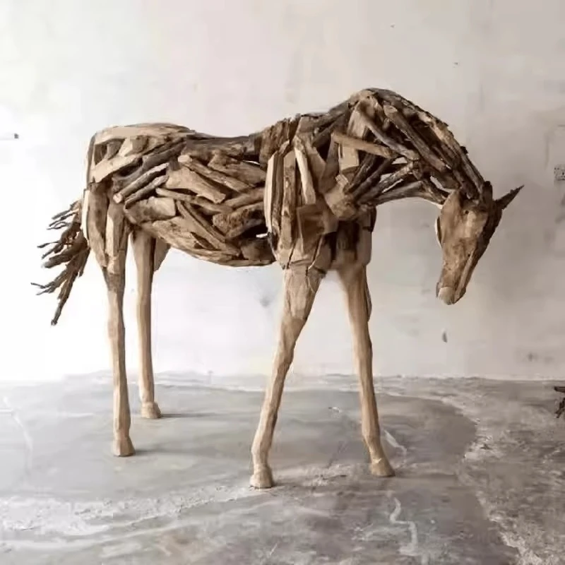 ！@Solid Wood Handmade Animal Art Mosaic Horse Sculpture Inlay Technique Modern Design Luxury Home Decor Birthday Wedding Gallery