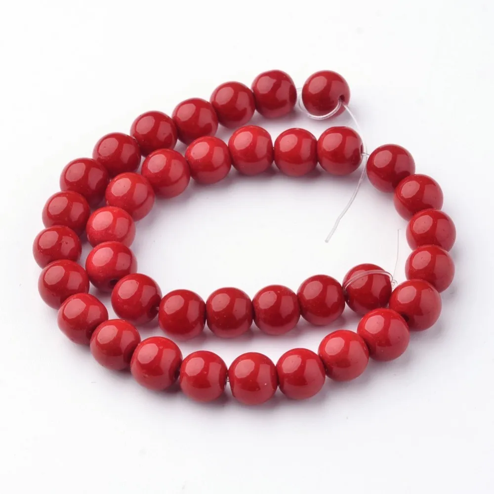 Opaque Solid Color Glass Beads Strands Round FireBrick 8mm Hole: 1mm 36pcs/strand 10.4 inch