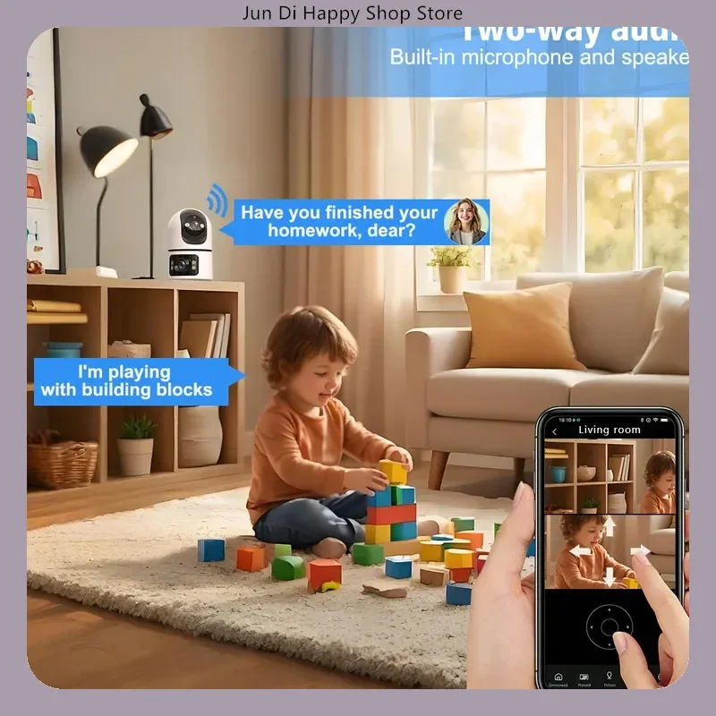 Auto Track Two-Way Voice Audio Wifi Indoor Smart Camera 3mp Dual Screen Lens 2.4g Infrared Night Vision Motion Detection