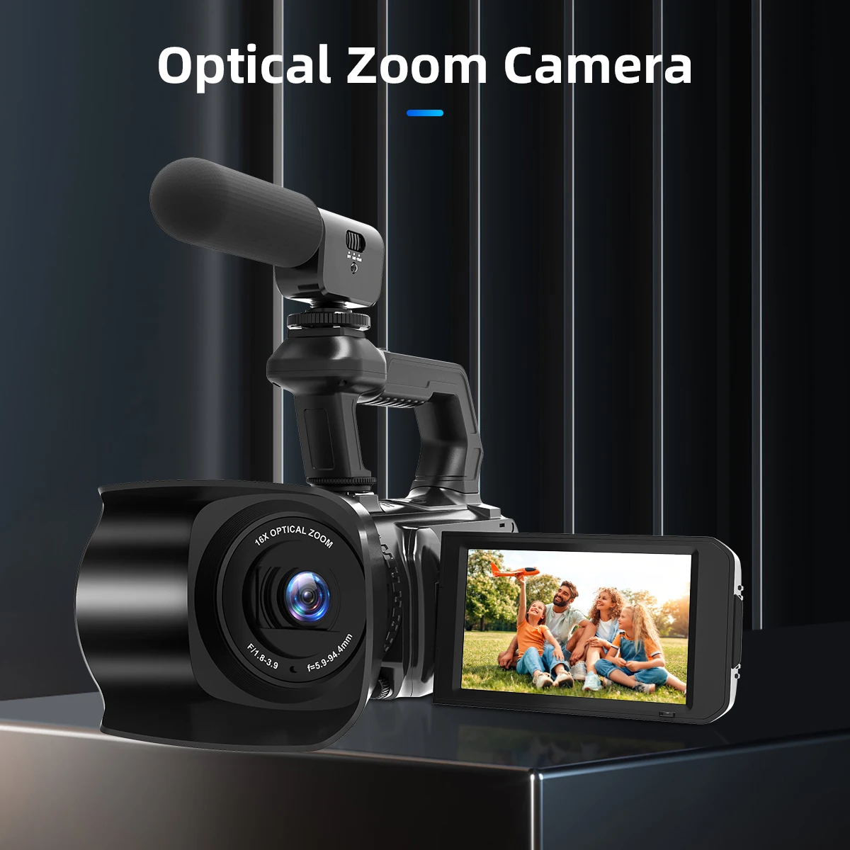 2.7K Video Camera Camcorder,16X Optical Zoom 4.0 Inch Screen for  Vlogging Live Streaming Camera Recorder With Microphone