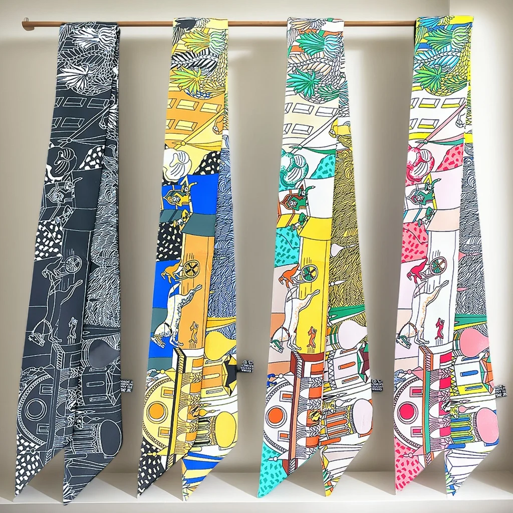 Twill Scarf Korean Style Four Seasons Cartoon Horse Head WomenProfessional Hair Band Neck Tie Bag Handle Ribbon Gift Present