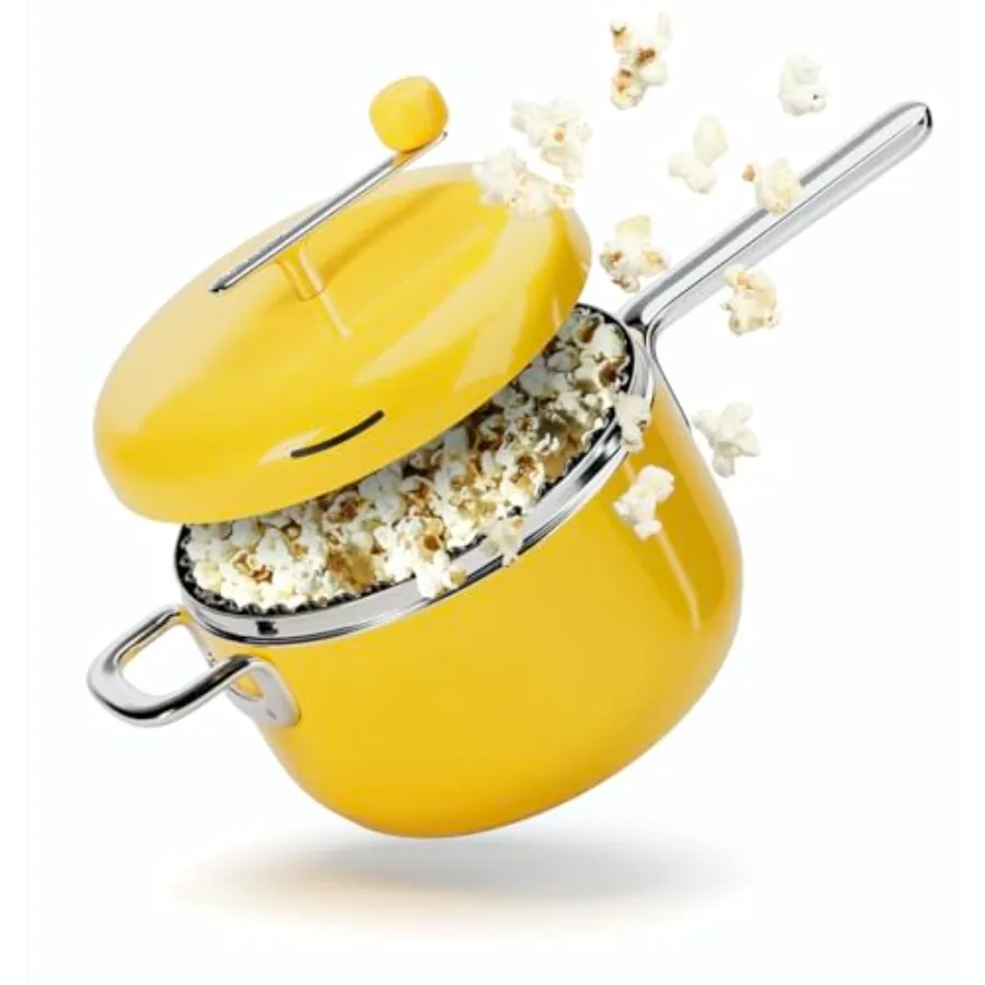 

6 Quart Stovetop Popcorn Popper in Butter - Stainless Steel Popcorn Maker Compatible with All Stovetops - Ideal for Home Use Ef