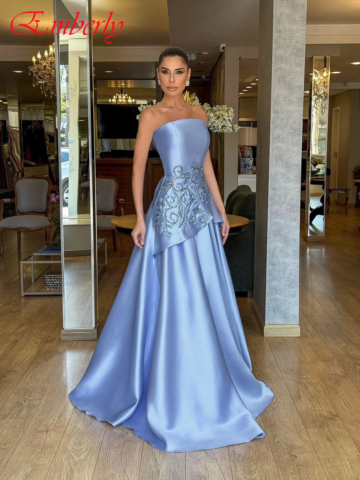 

Customized A-Line Strapless Sleeveless Elegant Evening Dress Delicate Bespoke Occasion Gowns Formal High Quality Prom Dress