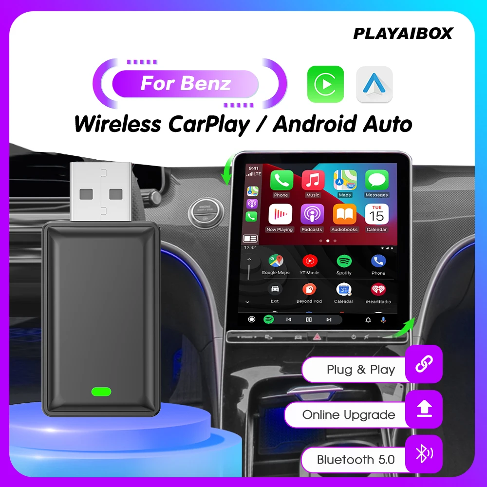 

Carplay Wireless Adapter Android Auto 2in1 Smart Dongle Play&Plug For Benz A‑Class Vito CLA‑Class SprinterMetris Citan GLB‑Class