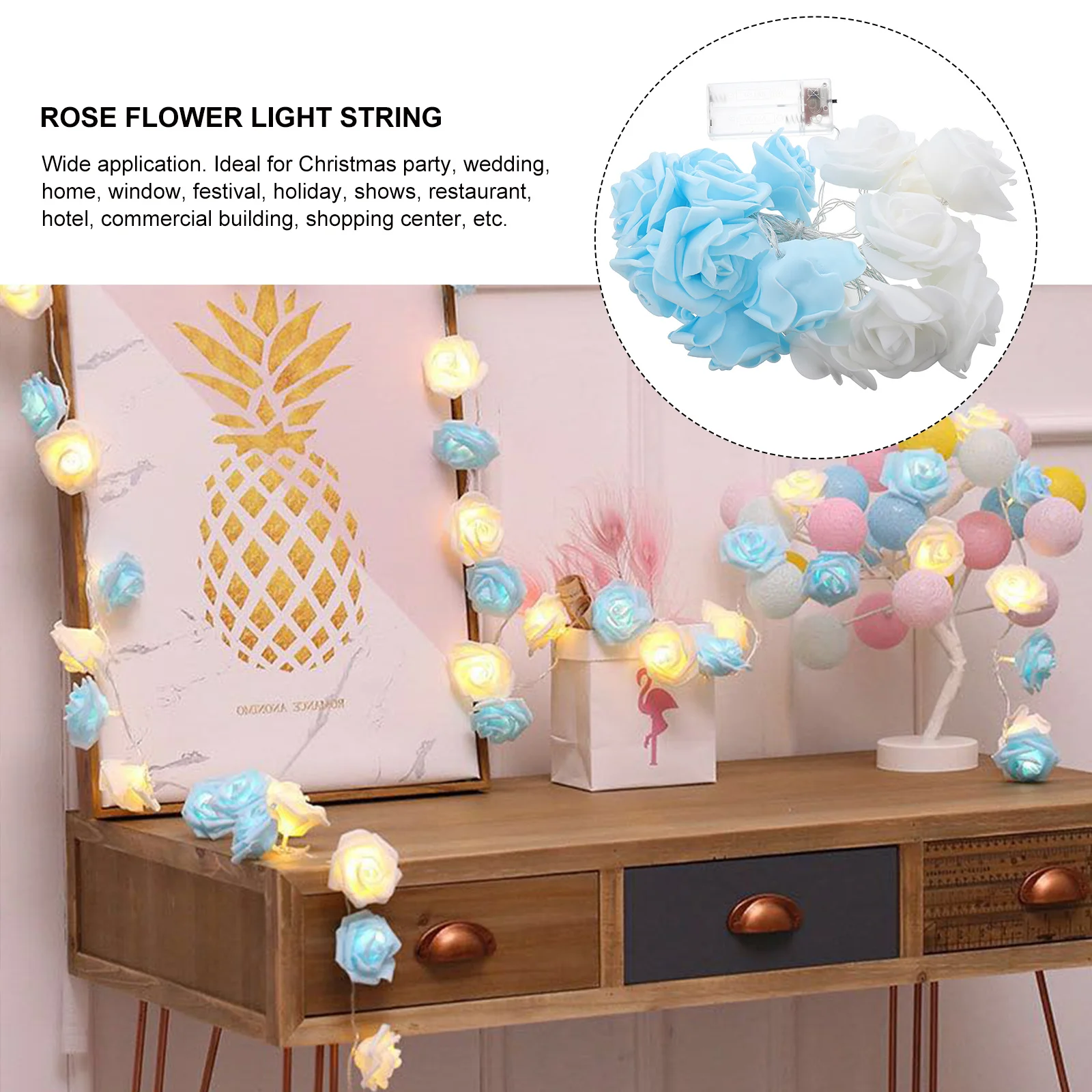 Guirnalda de luces LED con forma de rosa romántica, lámpara de hadas, decoración del hogar para fiesta, Festival, boda, ventana, decoración de luz, 1 Uds.