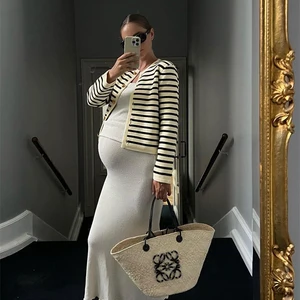 Women's set of two -piece striped shorts, zebra print cardigan, high -waisted patchwork shorts, meshes, fashion clothes 10 Main Sales Women's Tricot Set - №1