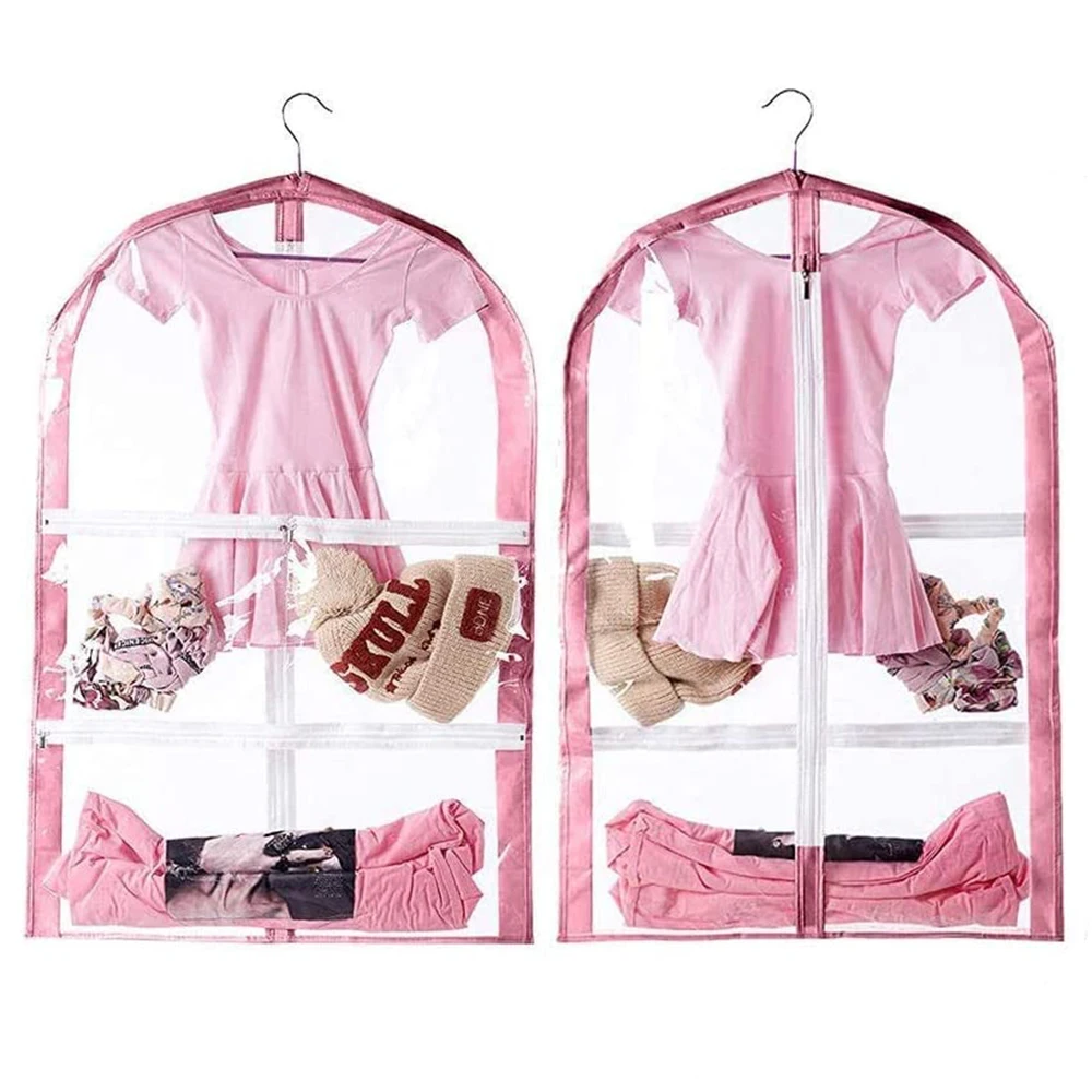 Waterproof PVC Kids Garment Bags Girls Dance Dress Bag with Zipper Pockets Hanging Clothes Protector Cover For Travel Storage