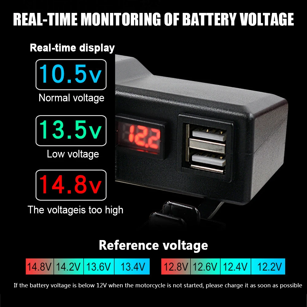 3.4 A Quick Charge 3.0 Motorcycle Charger ON/OFF Switch Dual USB Socket with Cigarette Lighter 10-24V Digital Voltage Meter