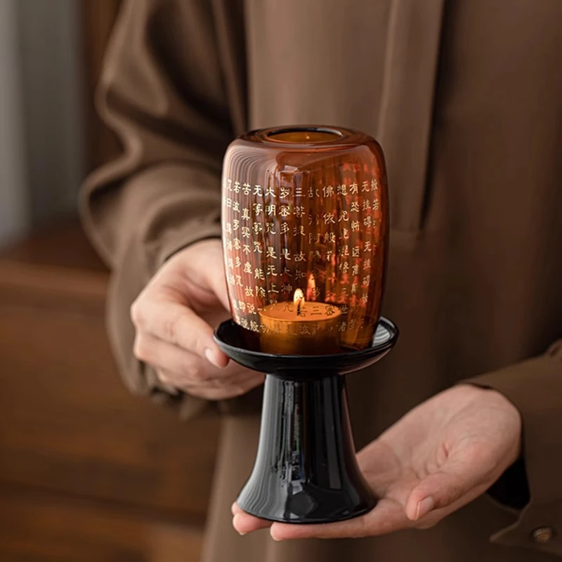

Candlestick household glass ornament Chinese retro Zen atmosphere light ancient style creative aromatherapy