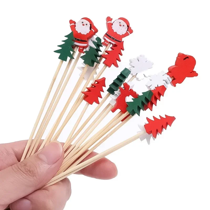 200/50PCS Christmas Fruit Skewer Santa Claus Disposable Buffet Food Toothpicks Cupcake Topper Xmas New Year Party Decoration - view 6