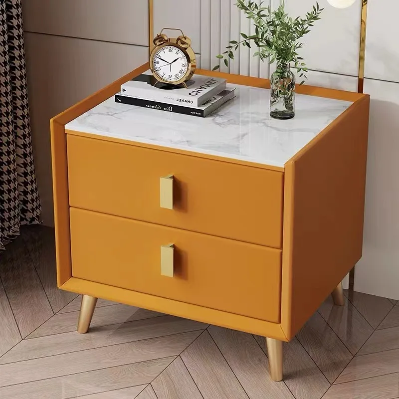 Italian light luxury rock slab bedside table Solid wood bedside cabinet Simple bedroom Internet celebrity bedside storage cabine