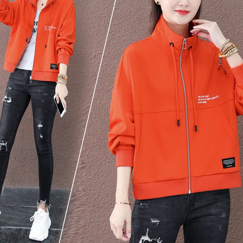 Autumn Winter New Women\'s Solid Color Stand Collar Drawstring Zipper Spliced Coats Fashion Simplicity Loose Casual Jackets Tops