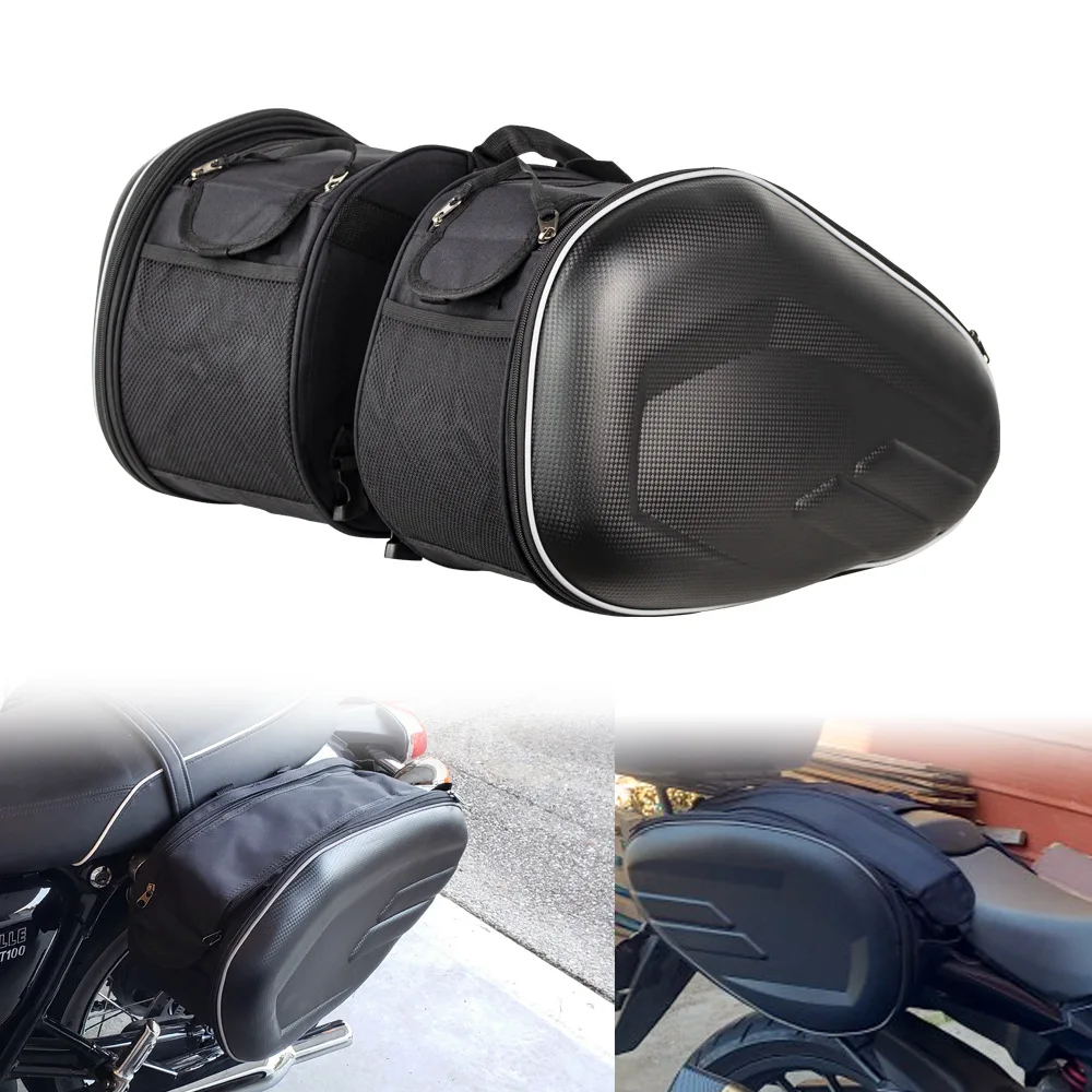 Motorcycle Saddlebags Side Bag Helmet Bag Water Resistant PU Oxford Cloth Dual Side Travel Luggage Panniers with Base Pads for