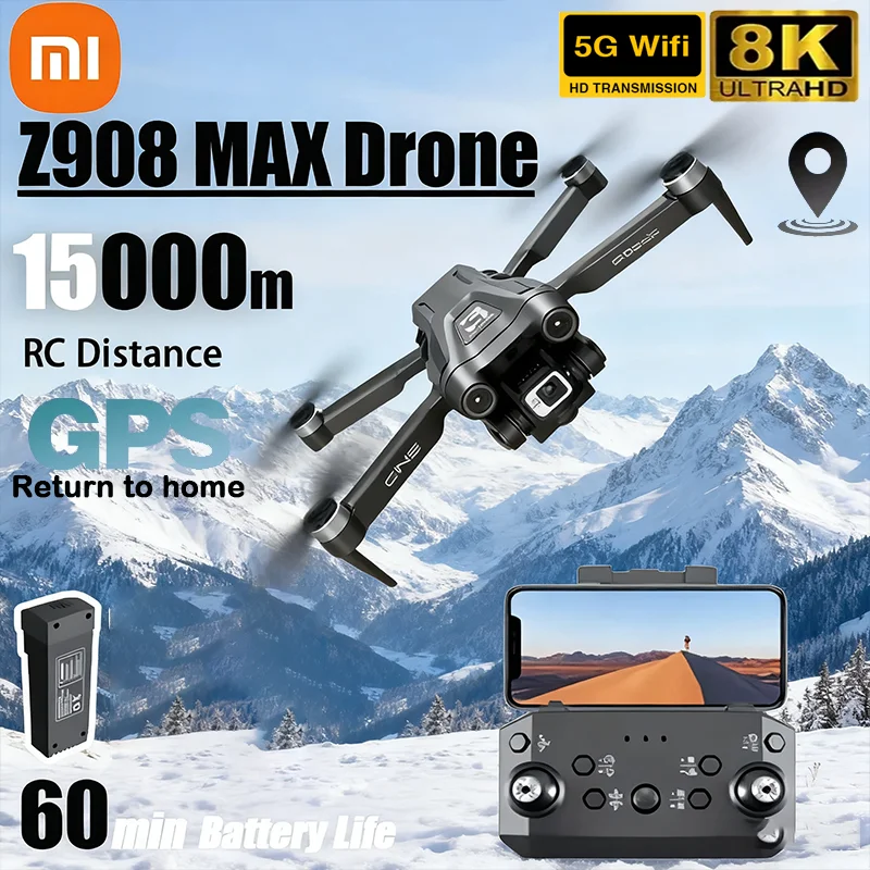 XIAOMI Z908 PRO MAX Дрон 8K Аэрофотосъемка Профессиональная HD двойная камера 5G WIFI FPV RC Бесщеточный двигатель Складной квадрокоптер XIAOMI Z908 PRO MAX Дрон 8K Аэрофотосъемка Профессиональная HD двойная камера 5G WIFI FPV RC Бесщеточный двигатель Складной квадрокоптер