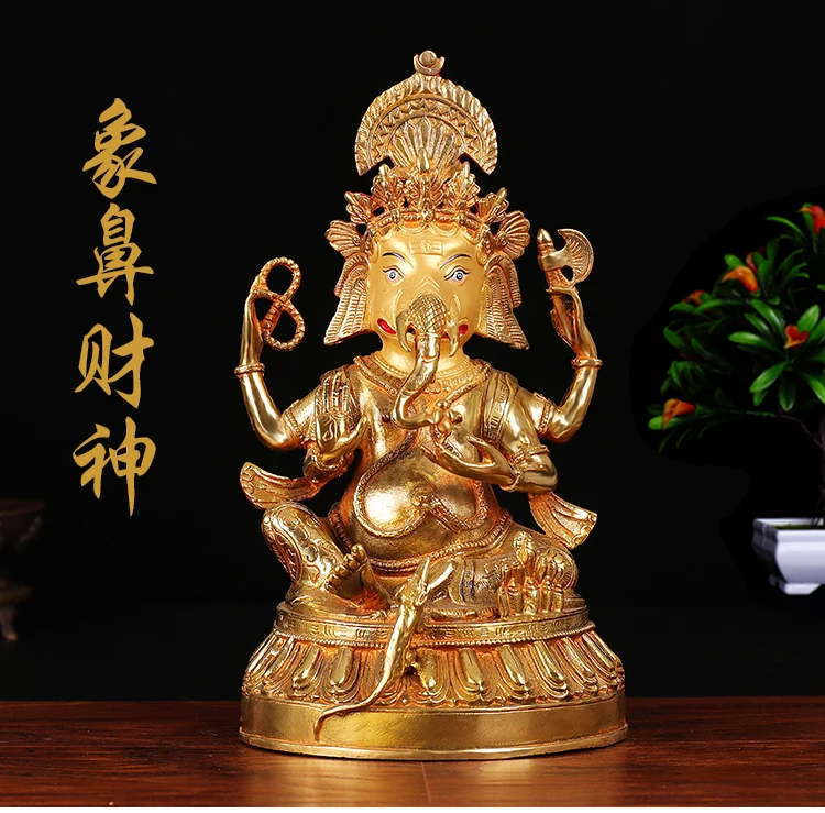 HOT SALE  28 Buddhism gilding Ganesha mammon God of wealth Buddha brass statue GOOD MASCOT