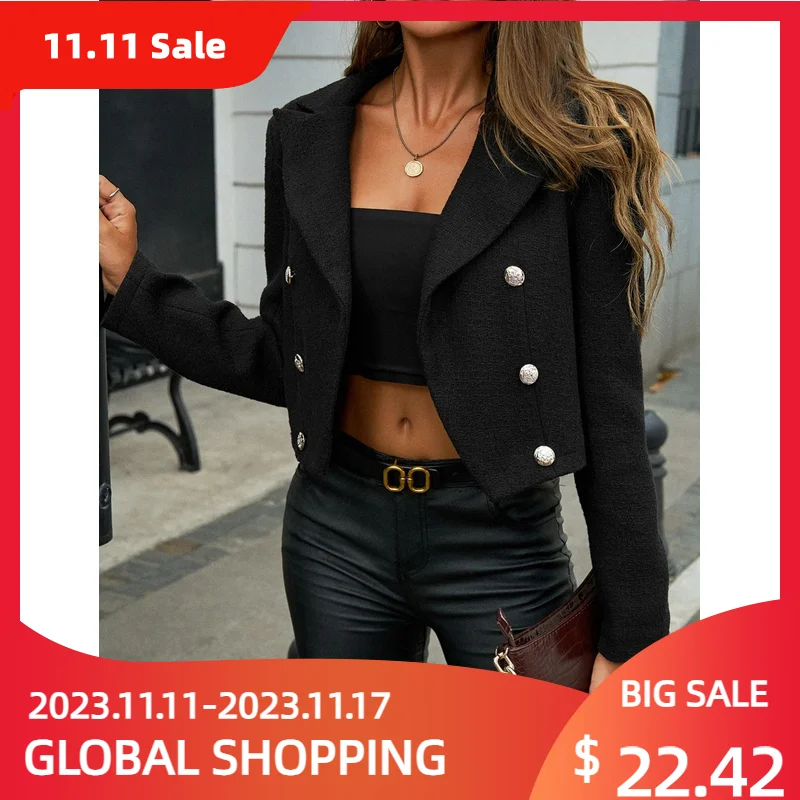 

Autumn Winter Small Fragrant Tweed Jacket Coat Women Vintage Woolen Short Coats Streetwear Elegant Casual Slim Outwear Crop Coat