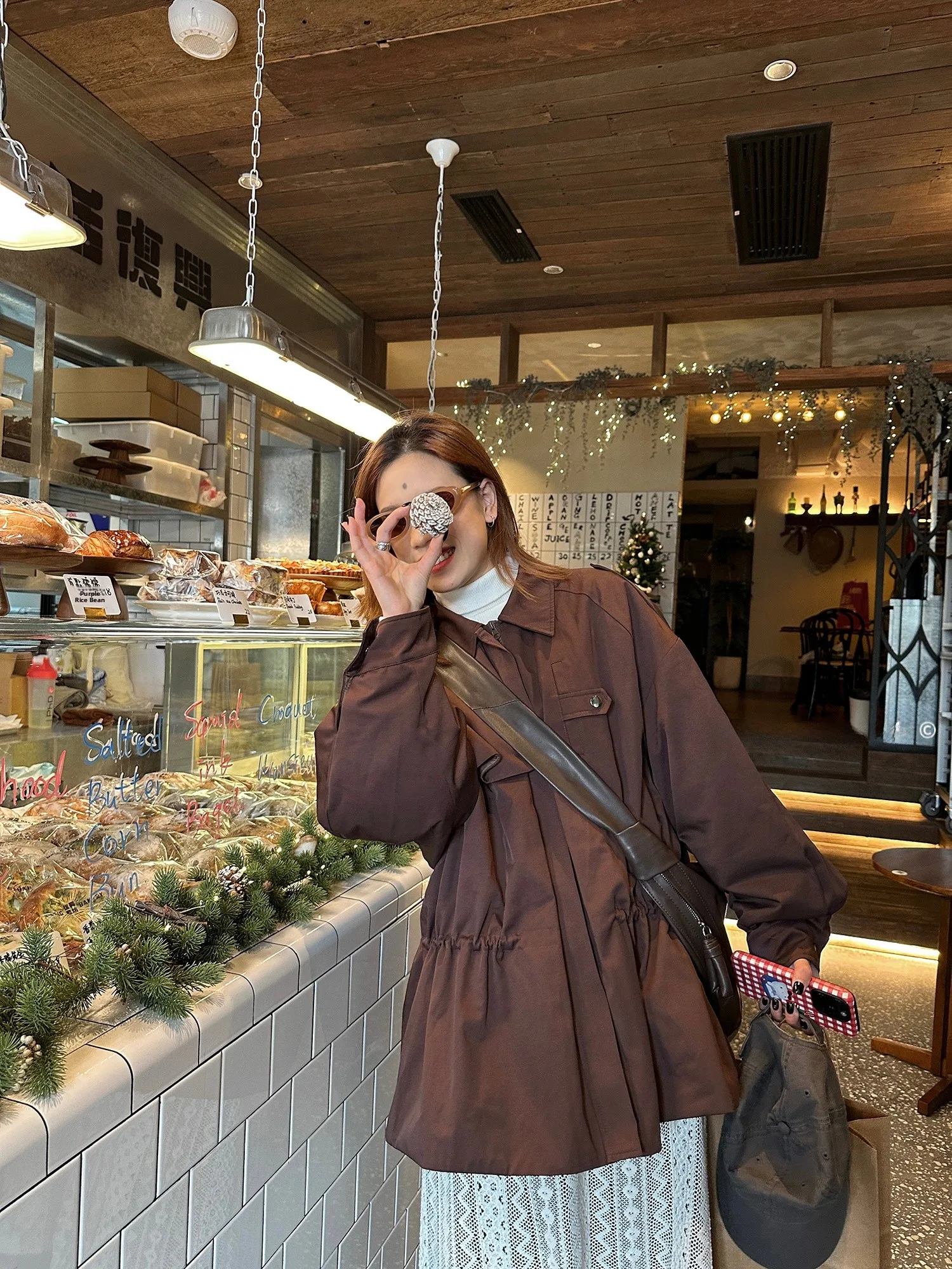 LelyMooch Women's Loose Cotton Jaet with Dstring Waist Turn-down Collar Mid-length Open-front Sle Spring 2024