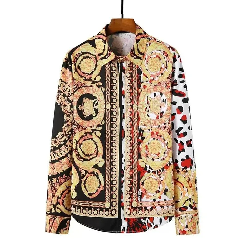 ريترو بلا الذهب مطبوعة عادية irt الرجال الصيف الطويل Ne Fce اصطف Thiened خاص واسعة الخريف تسع نقاط Sve #2