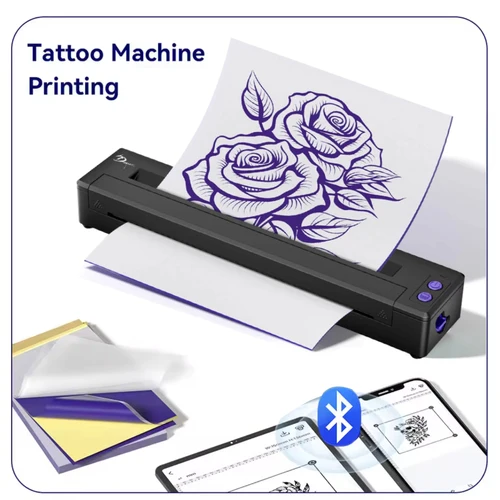 Kit de tatuaje: impresora de tatuajes o papel de transferencia de tatuajes, impresora térmica de tatuajes Bluetooth compatible con teléfono y PC
