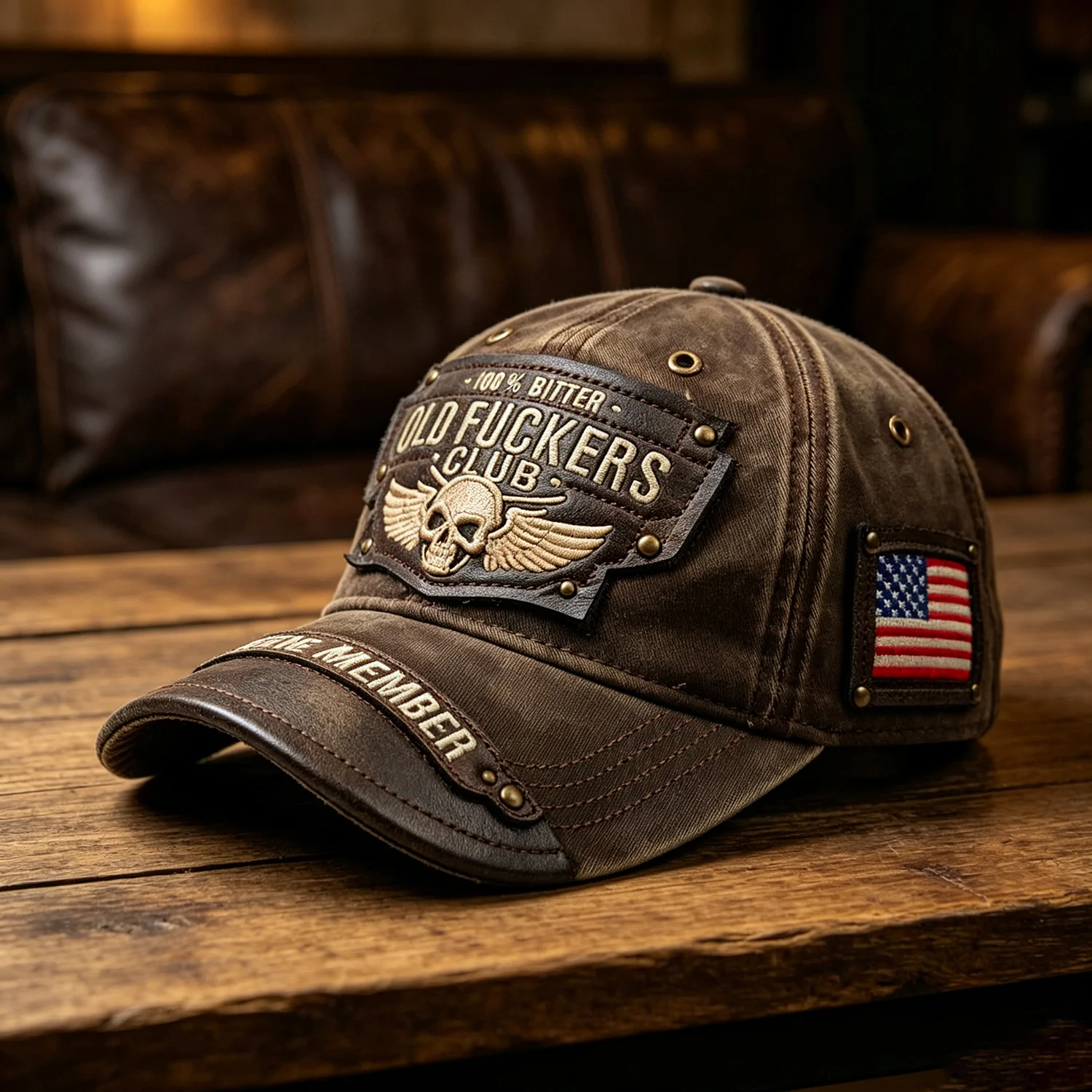 Vintage Washed Baseball Cap Men Skull Wing Embroidery Rivet Leather Patch Hat Retro Biker Motorcycle Adjustable Outdoor Sun Hat