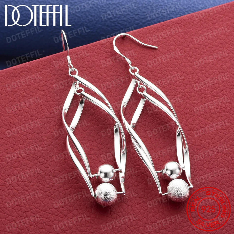 925 Sterling Silver Delicate Twisted Bead Earrings for Women, Fashionable Wedding Party Gift Jewelry