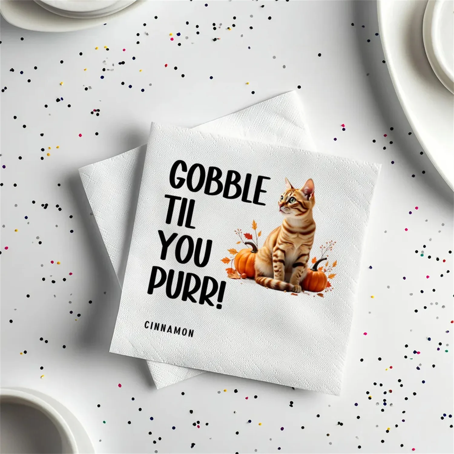 50 PCS Personalized Cat & Pet Thanksgiving Party Napkins | Custom Dog Napkins | Pet Themed Napkins | Pet Design Napkins | Cockta