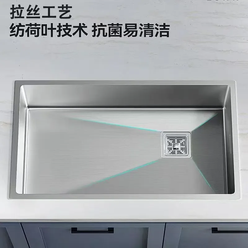 Thickened Stainless Steel Kitchen Sink Large Single Bowl Undermount Narrow Side Mounted Vegetable Basin Silver Household
