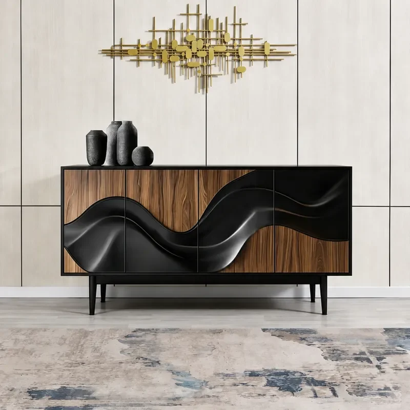 American and Chinese Ancient Style Creative TV Cabinet Art Relief Solid Wood Floor Storage Locker