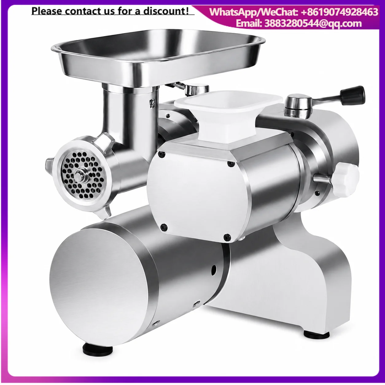 New Heavy Duty Custom Size 304 201 Stainless Steel Automatic Electric Meat Grinder 400kg/h Capacity For Catering Kitchens Wheels