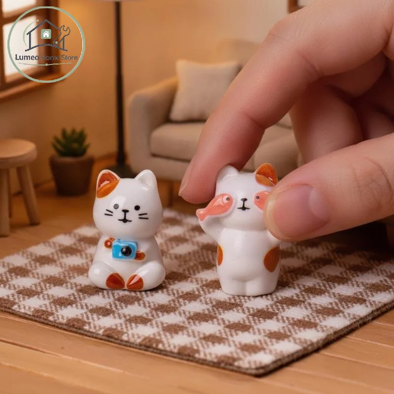 6pcs Cute Mini Cat Figurines Resin Craft Hand Painted Tiny Kitten Models For Fairy Garden DIY Micro Landscape Decor Accessory