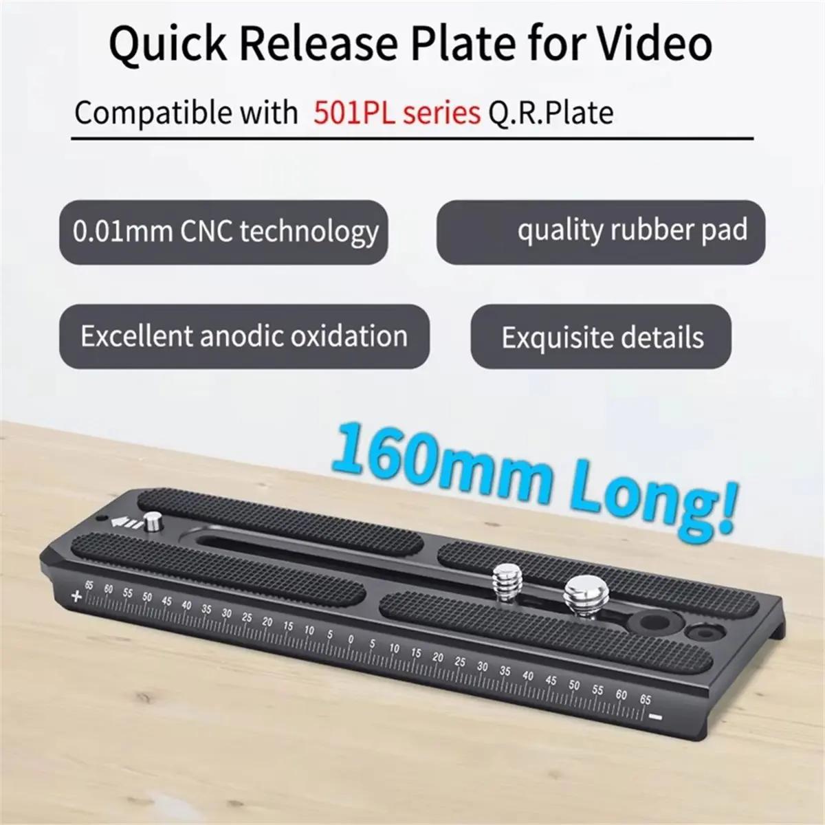 QV160 Quick Release Plate for 501PL Series Video Fluid Head,50mm Width, with 1/4