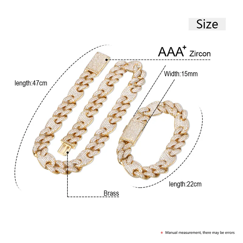 Hip Hop AAA Cubic Zirconia Paved Bling Iced Out Twisted Pieces Cuban Miami Chain Bracelet Necklaces Set for Men Rapper Jewelry