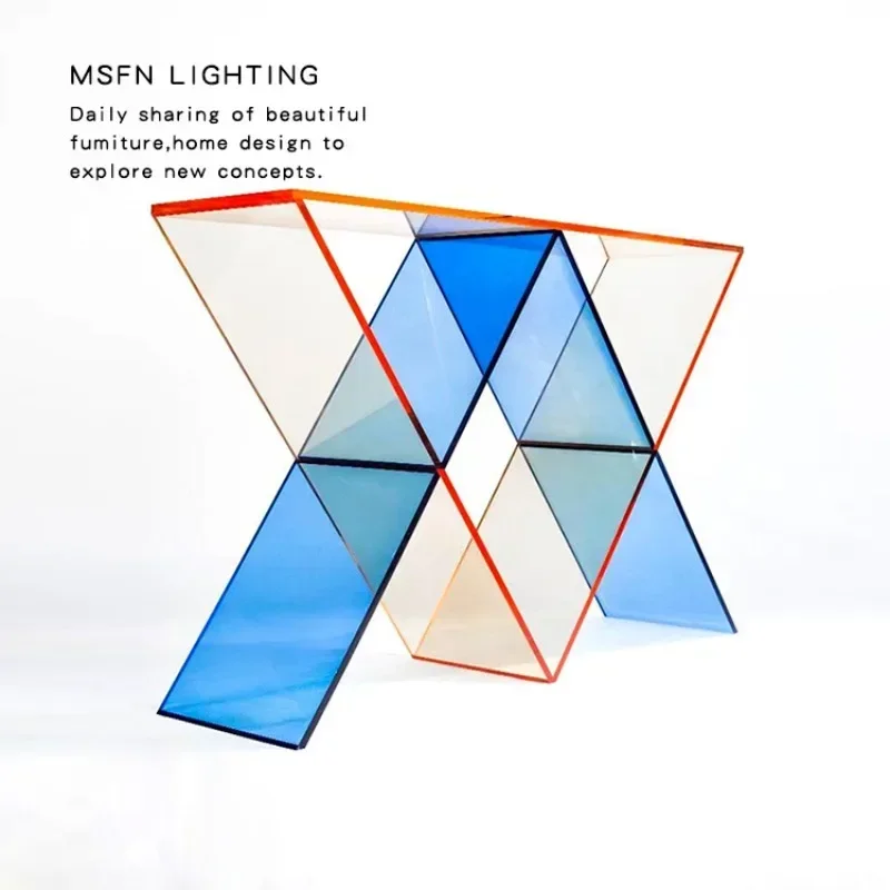 Modern fashion creative designer showroom geometric strip art ins color acrylic porch table counter