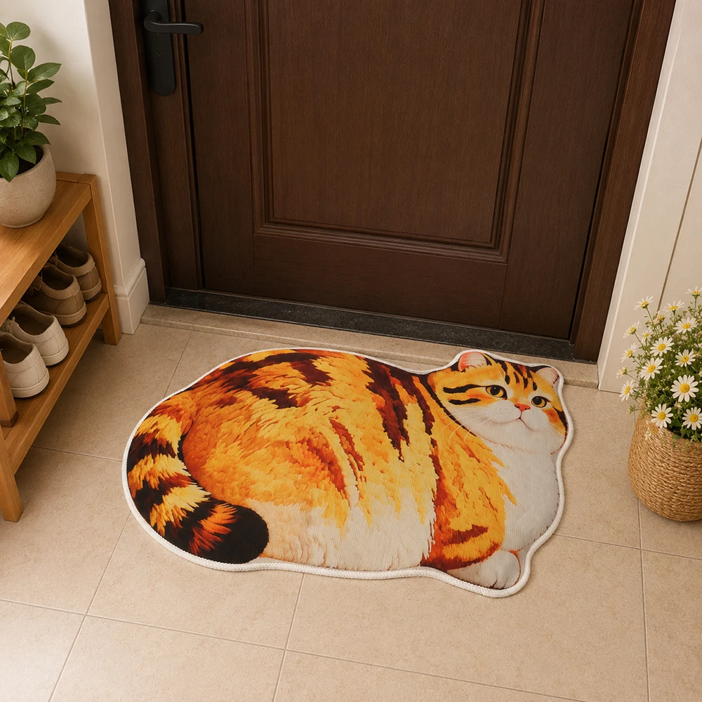 40*60cm Cute Cat Crystal Velvet Floor Mat Russian Blue Non-slip Bathroom Carpet Abrasion-resistant Soft Floor Mat