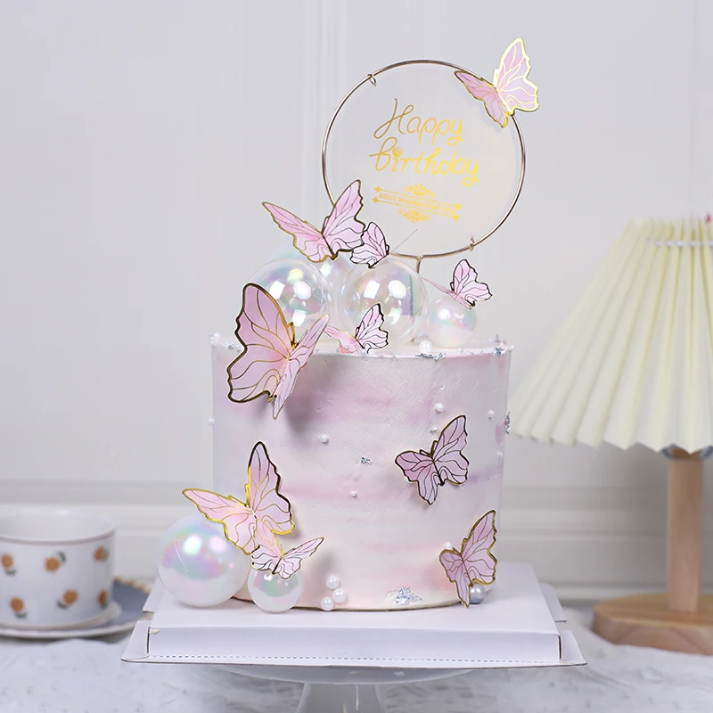 Happy Birthday Decorative Butterflies for Party Cake Decoration Princess Girl Wedding Cake Toppers Dessert Butterfly Decor 3d