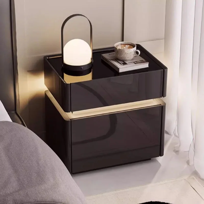 Girls Lamp Dimmable Nightstand Black Drawer European Storage Nightstand Corner Apartment Mesa De Cabeceira Bedroom Furniture