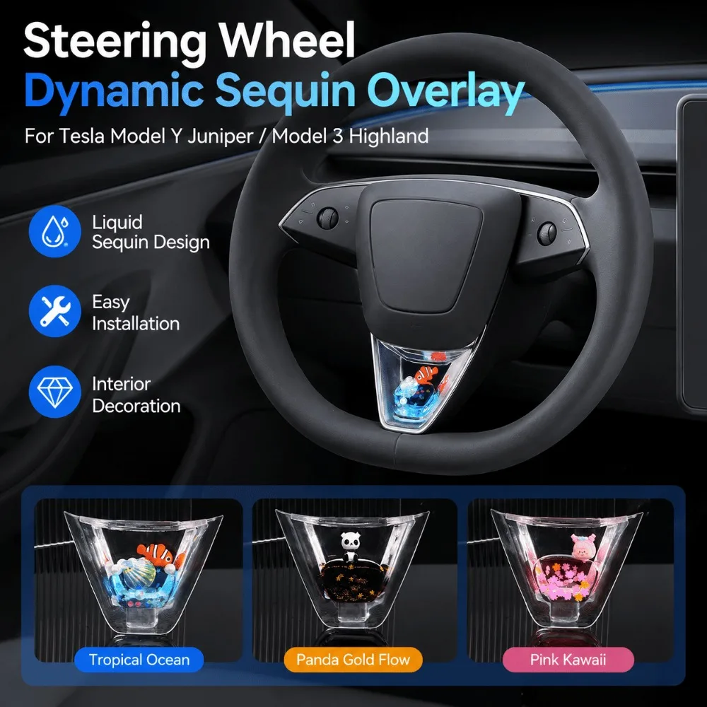 Steering Wheel Dynamic Sequin Overlay For Tesla Model Y Juniper Model 3 Highland Interior Decoration Styling Upgrade Accessories