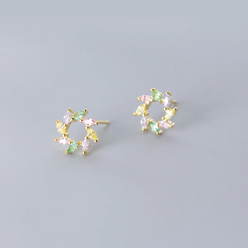 موديان الملونة كريستال الشمس زهرة قرط الاذن المرصع للنساء 925 فضة فلورا مكافحة الحساسية الأذن دبوس غرامة مجوهرات الاطفال هدية #4