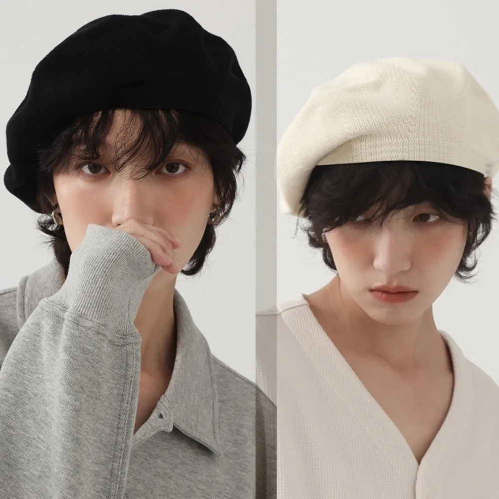 

Fashion Knitted Women Berets Keep Warm Elastic British Beanie Hat Korean Style Solid Color Painter Caps Winter